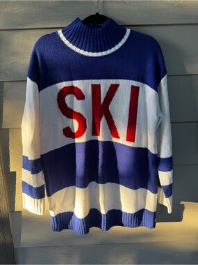 Blue and White 'SKI' Knit Sweater - Men